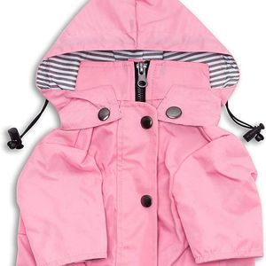 Ellie Dog Wear Zip Up Dog Raincoat Pink Adjustable Drawstring, Removable Hoodie